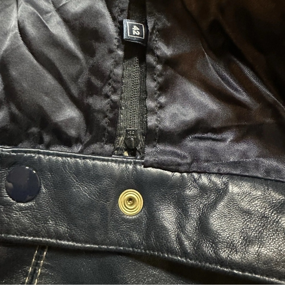 True Vintage Expert Crafted Handmade Navy size 42 eu genuine leather Midi Skirt - Picture 5 of 5